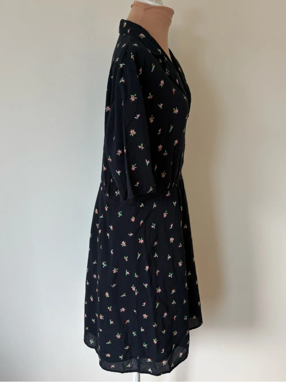 & Other Stories Black Floral Print Cotton Blend Collared Fit & Flare Dress Sz 12